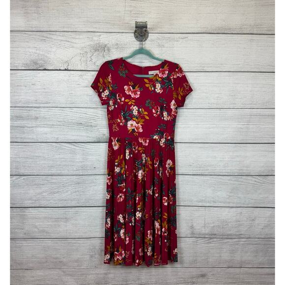 Loft Women's Pink Floral Pleated Short Sleeve Summer Knee Length Dress Size 4 - Picture 1 of 9
